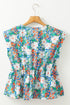 Sleeveless Floral Print Peplum Blouse With Bow Detail