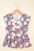 Sleeveless Floral Print Peplum Blouse With Bow Detail