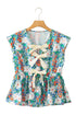 Sleeveless Floral Print Peplum Blouse With Bow Detail