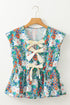Sleeveless Floral Print Peplum Blouse With Bow Detail