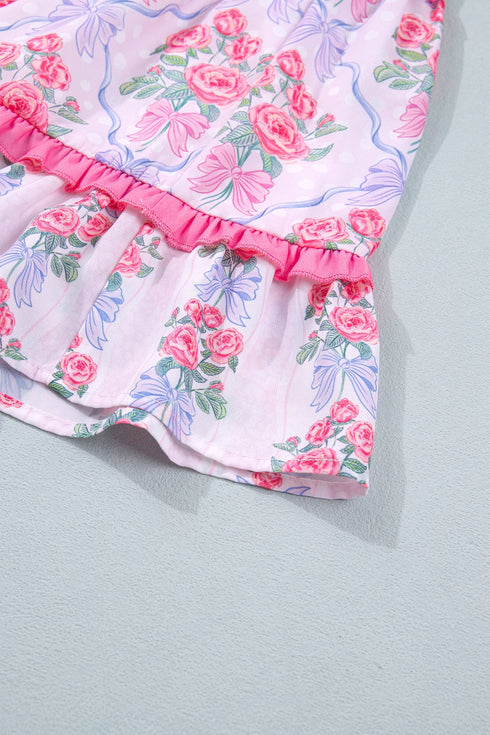 Sleeveless Floral Print Tiered Ruffle A-Line Dress