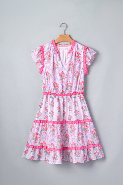 Sleeveless Floral Print Tiered Ruffle A-Line Dress