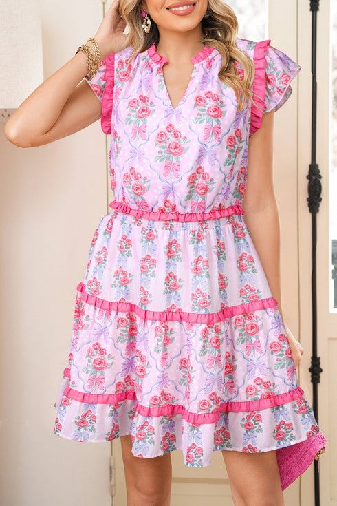 Sleeveless Floral Print Tiered Ruffle A-Line Dress