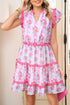 Sleeveless Floral Print Tiered Ruffle A-Line Dress