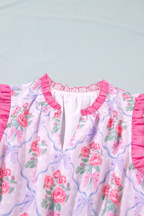 Sleeveless Floral Print Tiered Ruffle A-Line Dress