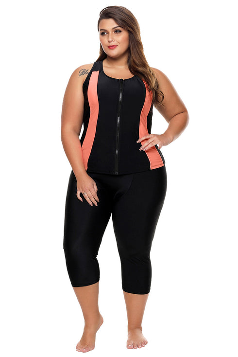 Sleeveless Front Zip Panel Swim Top