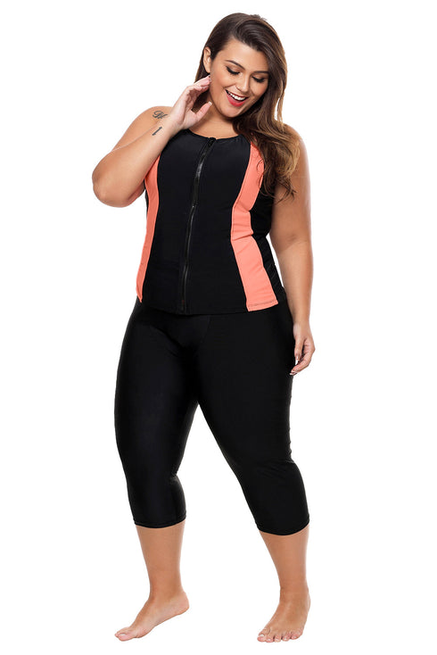 Sleeveless Front Zip Panel Swim Top