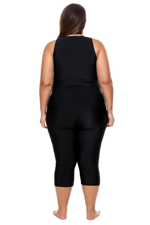 Sleeveless Front Zip Panel Swim Top
