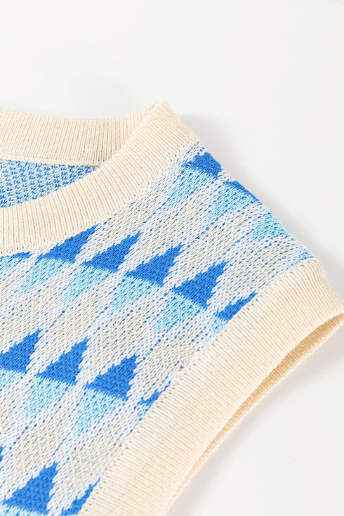 Sleeveless Geometric Pattern Crew Neck Knit Tank Top
