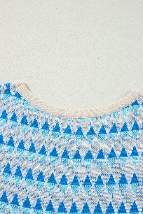 Sleeveless Geometric Pattern Crew Neck Knit Tank Top