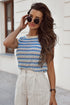 Sleeveless Geometric Pattern Crew Neck Knit Tank Top