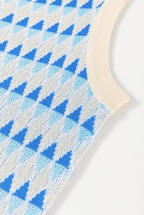Sleeveless Geometric Pattern Crew Neck Knit Tank Top