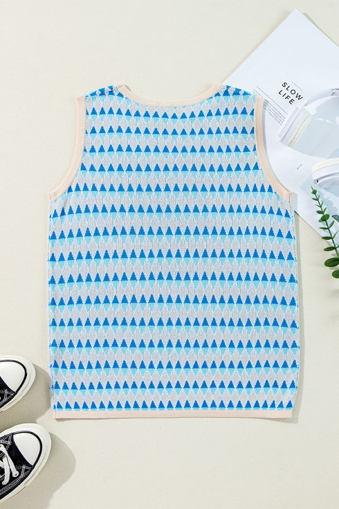 Sleeveless Geometric Pattern Crew Neck Knit Tank Top
