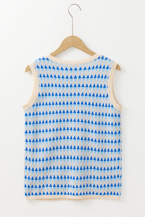 Sleeveless Geometric Pattern Crew Neck Knit Tank Top
