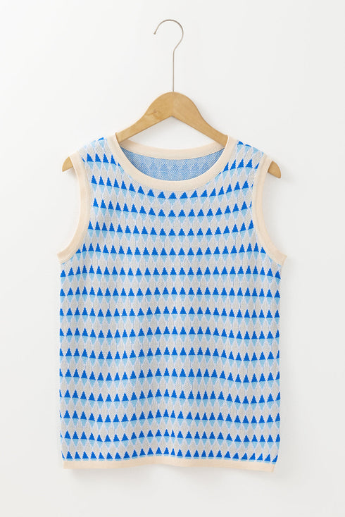 Sleeveless Geometric Pattern Crew Neck Knit Tank Top