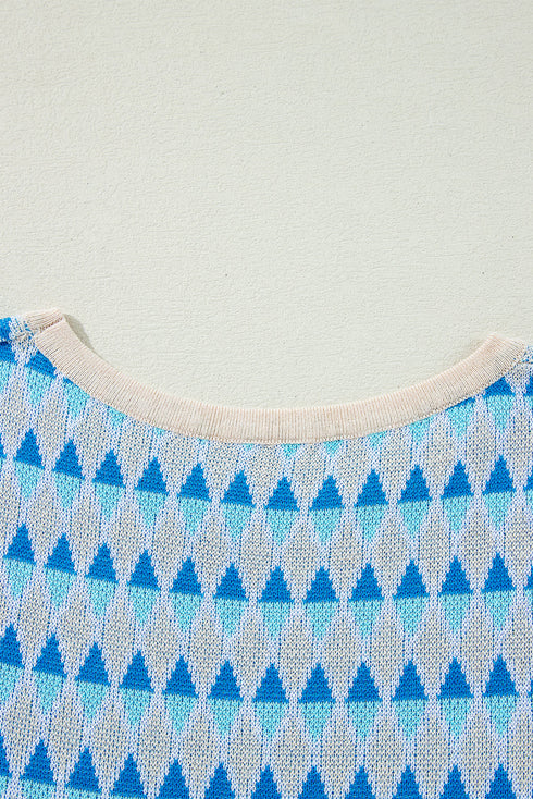 Sleeveless Geometric Pattern Crew Neck Knit Tank Top