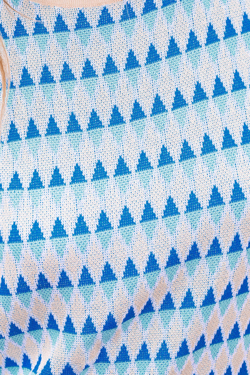 Sleeveless Geometric Pattern Crew Neck Knit Tank Top