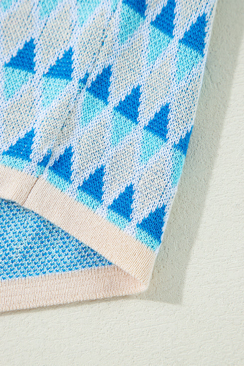Sleeveless Geometric Pattern Crew Neck Knit Tank Top