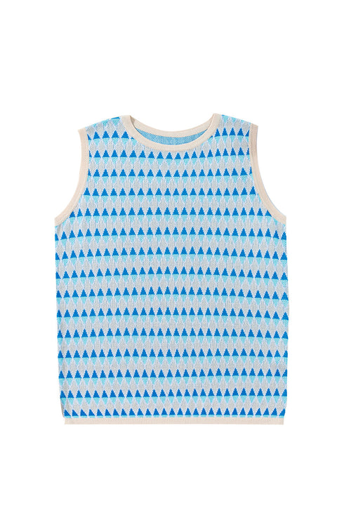 Sleeveless Geometric Pattern Crew Neck Knit Tank Top