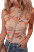 Sleeveless High Neck Mesh Botanical Print Top