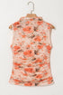 Sleeveless High Neck Mesh Botanical Print Top