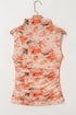 Sleeveless High Neck Mesh Botanical Print Top