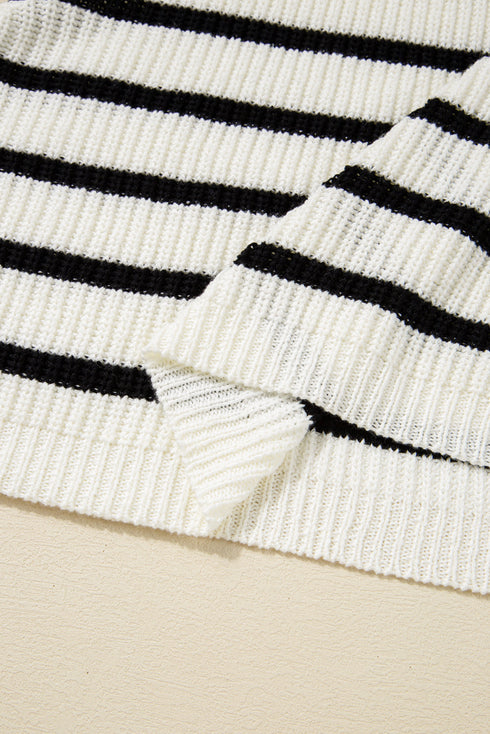 Sleeveless High Neck Striped Ruched Knit Dress