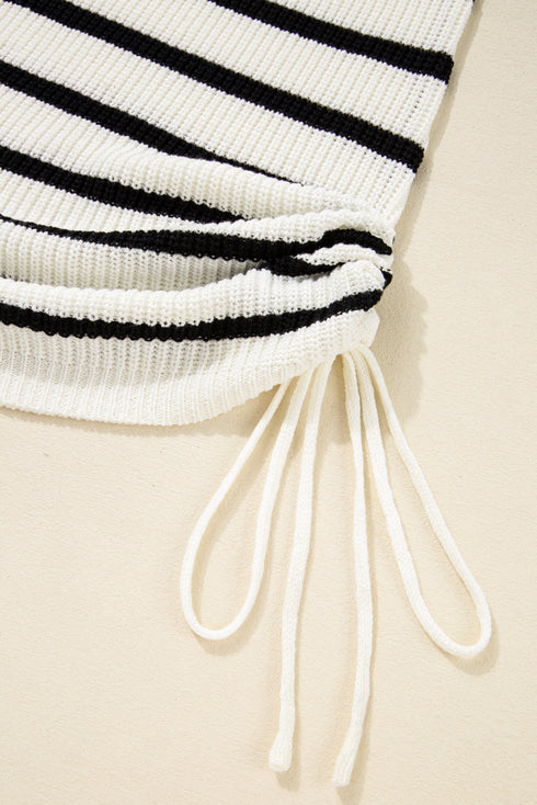 Sleeveless High Neck Striped Ruched Knit Dress