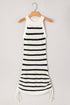 Sleeveless High Neck Striped Ruched Knit Dress