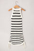 Sleeveless High Neck Striped Ruched Knit Dress
