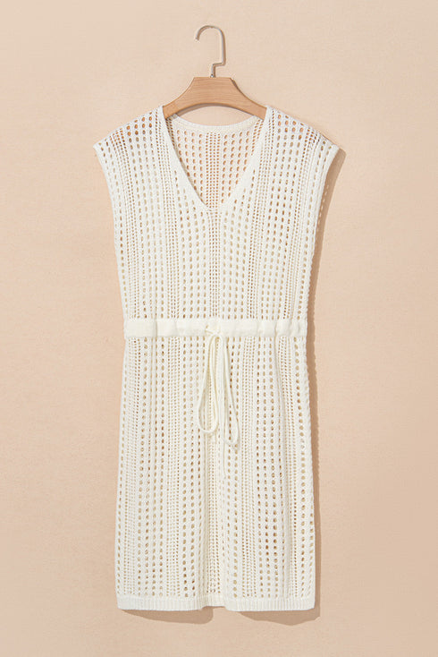 Sleeveless Hollow Out Drawstring Waist Knit Cover Up Dress