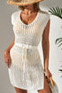 Sleeveless Hollow Out Drawstring Waist Knit Cover Up Dress