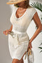 Sleeveless Hollow Out Drawstring Waist Knit Cover Up Dress