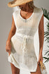 Sleeveless Hollow Out Drawstring Waist Knit Cover Up Dress