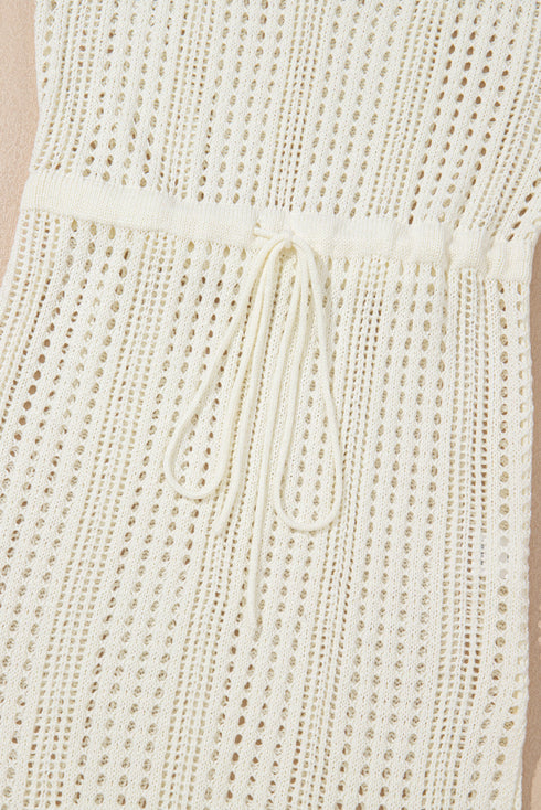 Sleeveless Hollow Out Drawstring Waist Knit Cover Up Dress