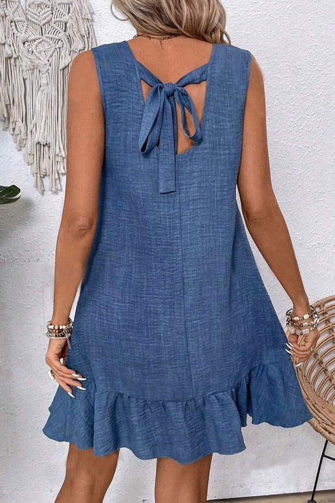 Sleeveless Knot Scoop Back Ruffle Hem Mini Dress