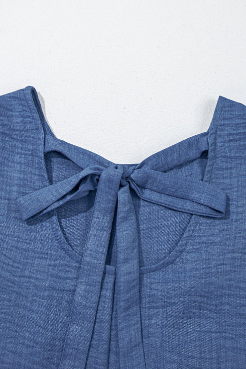 Sleeveless Knot Scoop Back Ruffle Hem Mini Dress