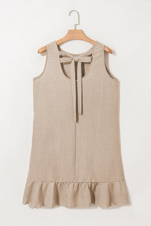 Sleeveless Knot Scoop Back Ruffle Hem Mini Dress