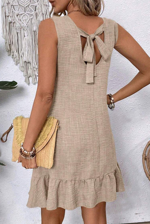 Sleeveless Knot Scoop Back Ruffle Hem Mini Dress