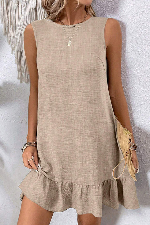 Sleeveless Knot Scoop Back Ruffle Hem Mini Dress