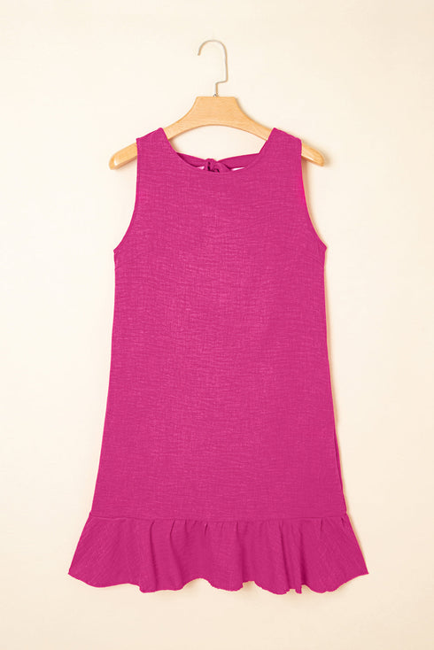 Sleeveless Knot Scoop Back Ruffle Hem Mini Dress