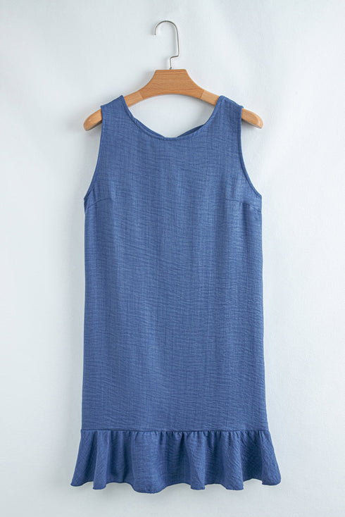 Sleeveless Knot Scoop Back Ruffle Hem Mini Dress