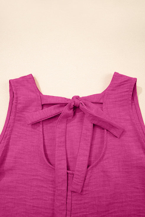 Sleeveless Knot Scoop Back Ruffle Hem Mini Dress