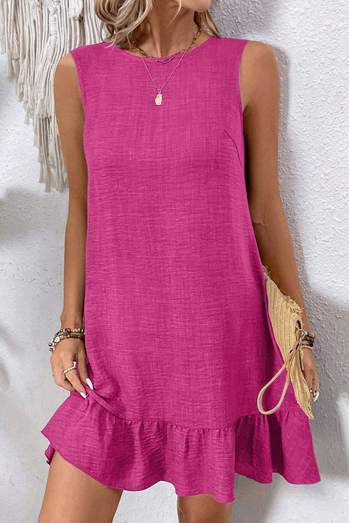 Sleeveless Knot Scoop Back Ruffle Hem Mini Dress