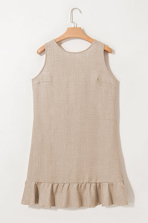 Sleeveless Knot Scoop Back Ruffle Hem Mini Dress