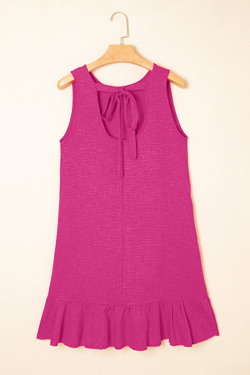 Sleeveless Knot Scoop Back Ruffle Hem Mini Dress