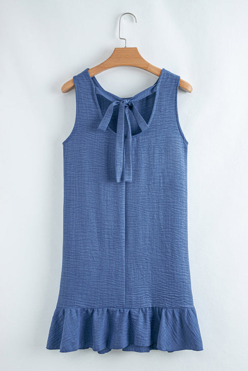 Sleeveless Knot Scoop Back Ruffle Hem Mini Dress