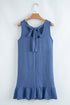 Sleeveless Knot Scoop Back Ruffle Hem Mini Dress