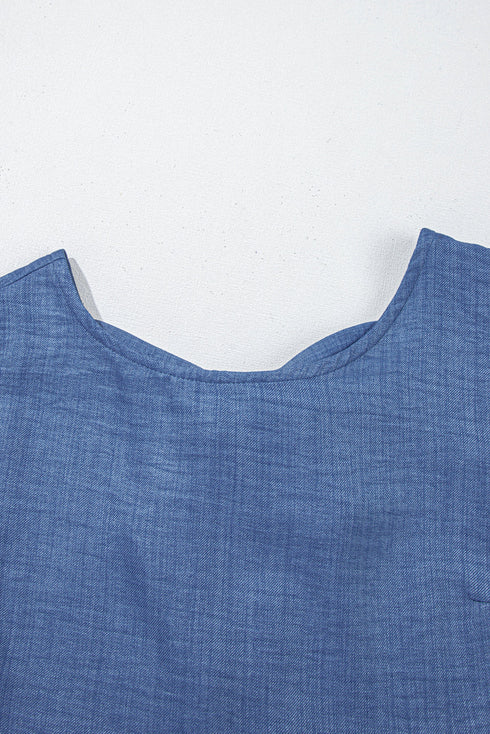 Sleeveless Knot Scoop Back Ruffle Hem Mini Dress