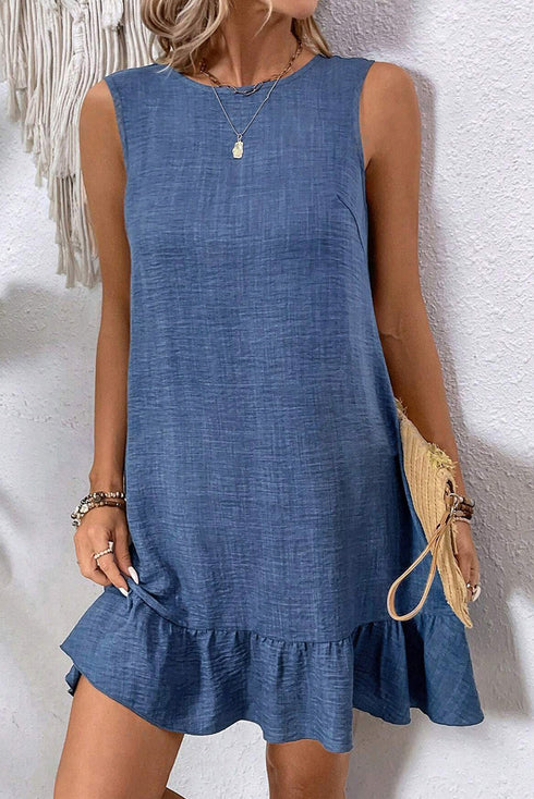 Sleeveless Knot Scoop Back Ruffle Hem Mini Dress